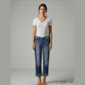 Judy Blue Los Angeles Cropped Fit Frayed Hem Fringe Jeans Size 9 / 29 Blue Boho